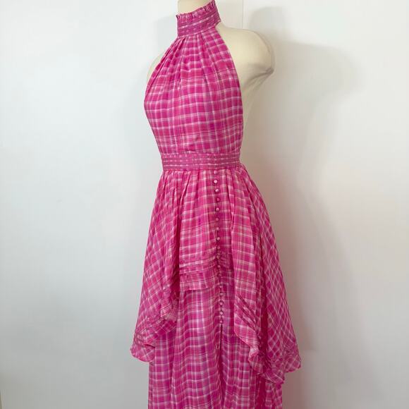 Aje Bungalow Sienna Dress Pink Gingham Halter Neck Maxi Gown US 4 - Picture 5 of 16